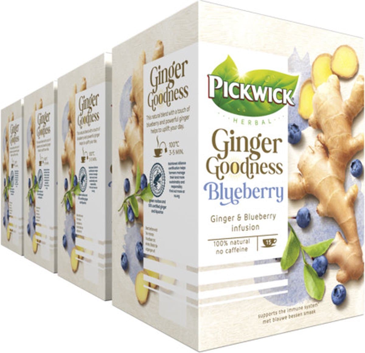 Pickwick Kruidenthee Ginger Goodness Blueberry - 4 x 15 theezakjes (EAN: 8711000497654)
