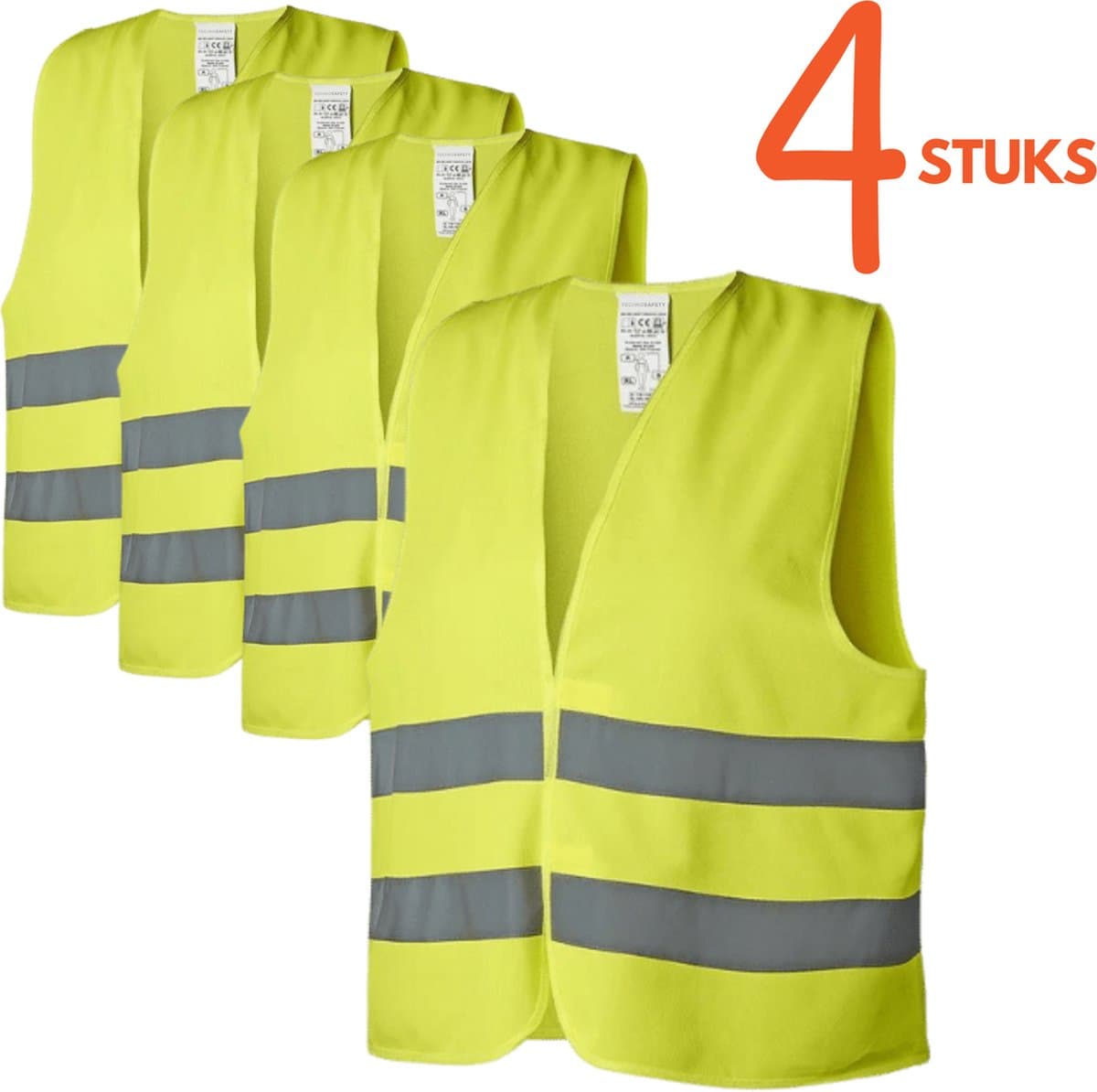 Veiligheidshesjes 4 stuks Geel - Veiligheidsvest familiepak - Veiligheidshesje (EAN: 8717524831028): Wat zit er in de doos
