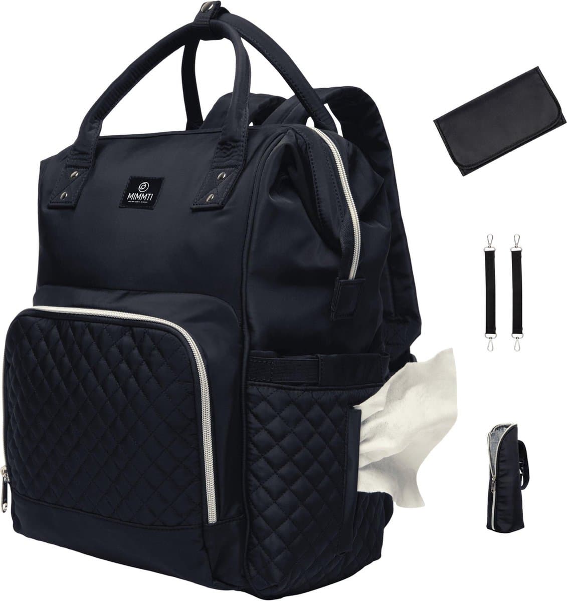 MIMMTI Luiertas Rugzak met Verschoonmatje - Zwart - Inclusief flessenwarmhouder - kinderwagenhaken en isoleervak NanaBeebi (EAN: 8719326424101)