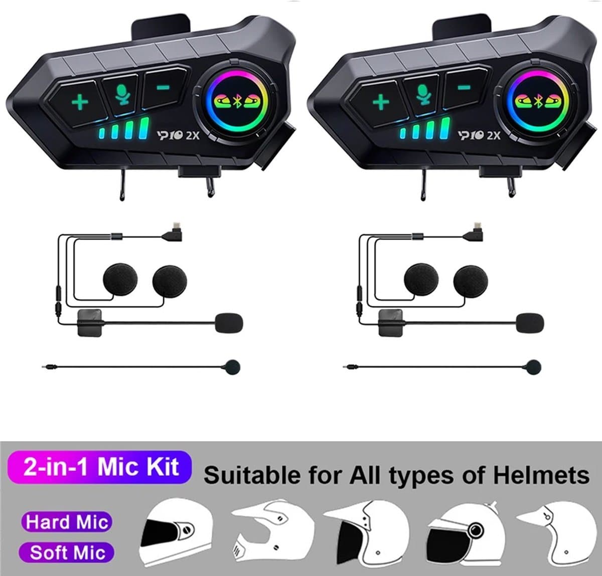 Motorhelm Headset - Helm Headset - Bluetooth Headset - Draadloze Oortelefoon - Waterdicht - Twee stuks (EAN: 6151247046024)
