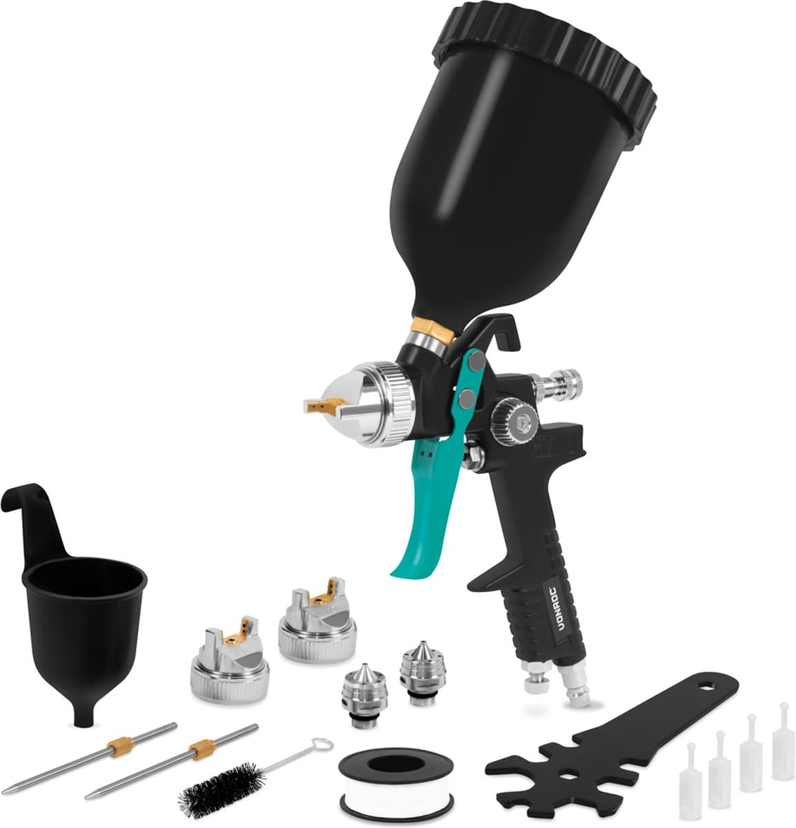 VONROC PRO Verfspuit – Verfpistool – HVLP design - 600ml tank - incl. 3 nozzles – 2-10 bar - Uni-versele EURO/DIN 7.2mm koppeling (EAN: 8717479109968): De eerste indruk Geen gedoe, gewoon gaan