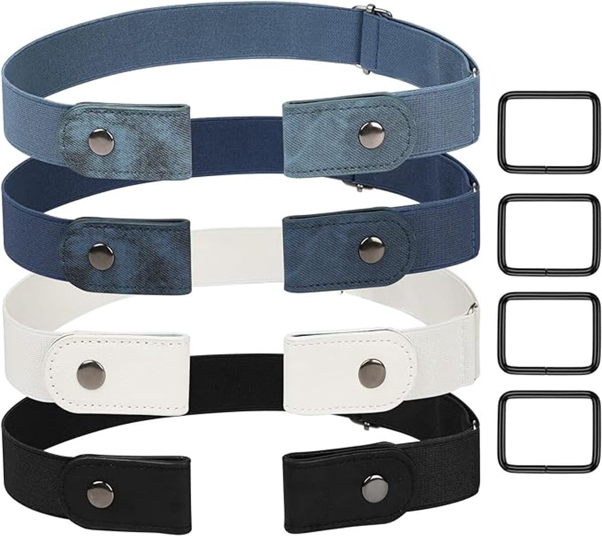 Gesploze Riem - 4 Stuks Gespvrije & Elastische Riem Voor Dames & Heren - Elastische Riem - Elastische Riem Zonder Gesp - 3cm Breed - Elastische Broekriem Zonder Gesp - Riem Zonder Gesp - Gespvrije Riem - Zwangerschapsriem - Riem Zonder Gaatjes (EA...