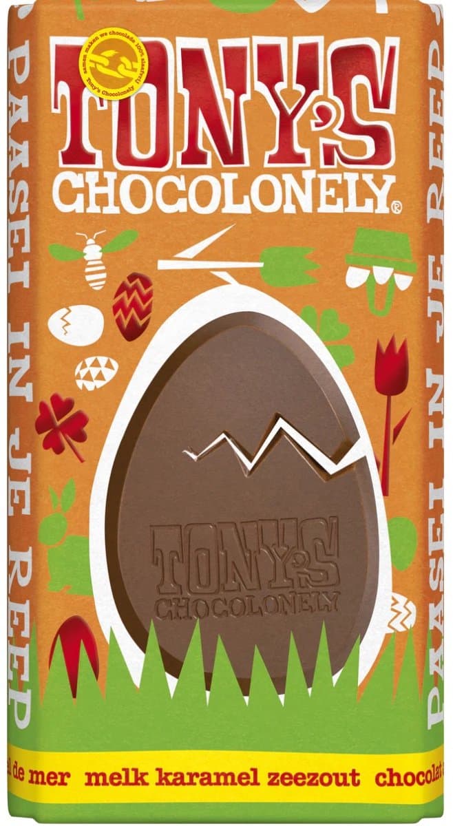 Tony's Chocolonely Melkchocolade Reep Pasen - Melk Karamel Zeezout - Chocolade Paasei in Reep - Paaschocolade - Paascadeautjes voor Kinderen - Paas Cadeau - 1 x 180 gram (EAN: 8720701141612): Waarom dit reepje meteen in mijn Paasmandje thuishoort
