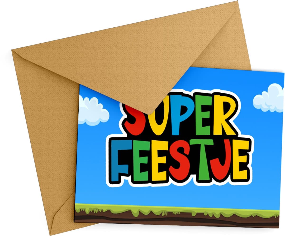 Uitnodiging kinderfeestje + Enveloppen 10 stuks - Thema Super Feestje - Beschrijfbaar - Uitnodigingskaarten - Uitnodiging verjaardag - uitnodiging verjaardag feest - Uitnodiging kinderfeestje Jongen of Meisje - Uitnodiging feestje - uitnodigingen ...