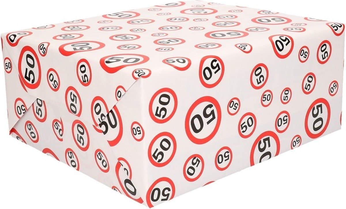 50 jaar verjaardag Inpakpapier/cadeaupapier - verkeersborden print - 300 x 70 cm - rood/wit (EAN: 8718758787150): Waarom ik dit papier heb uitgekozen