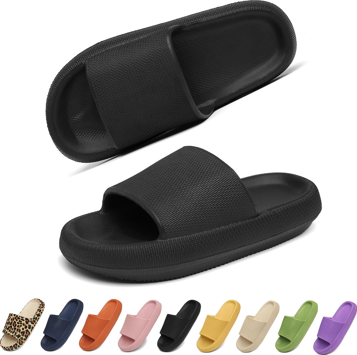 Geweo - Slippers Heren Dames - EVA Badslippers Unisex - Verdikte - Lichtgewicht - Super Zacht aan je Voeten - Anti-Slip en Stevig Voetbed - Anti-lawaai - Zwart - Maat 40/41 (EAN: 0723884620569): Wat Zegt Het Gewoe