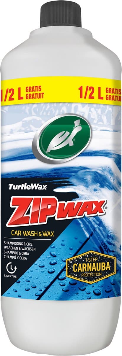 Turtle Wax Zip Wax Shampoo - Geconcentreerd - Reinigt diep & glanst - Vult de bestaande waxlaag aan - Streeploze en vlekvrije afwerking - 1,5 Liter (EAN: 5010322739590)