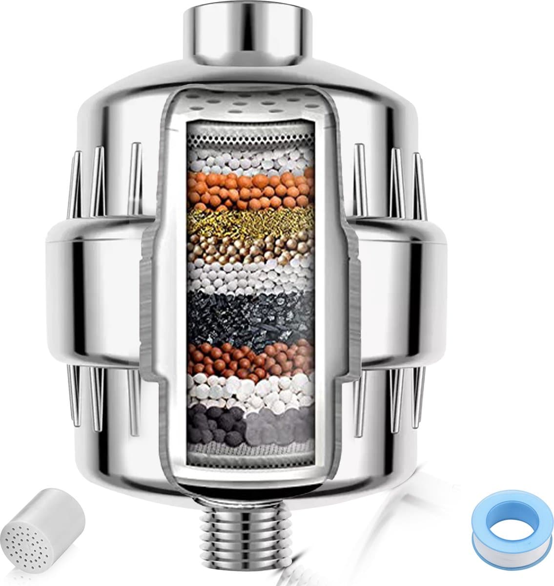 Toivo Douchefilter - Universeel & 17 Laags - Voor Gezonde Huid & Zacht Haar - Waterfilter Voor Douchekop - Shower Filter - Kraanfilter - Zilver (EAN: 8720589320116): De gamechanger De Toivo Douchefilter 🚿