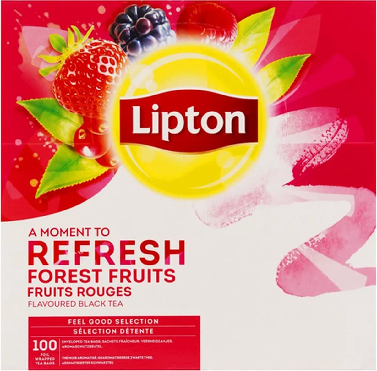 Lipton Feel Good Selection Forest Fruit - 100 Theezakjes - Zwarte Thee Bosvruchten - Grootverpakking - 1 Doos (EAN: 8720608023127)