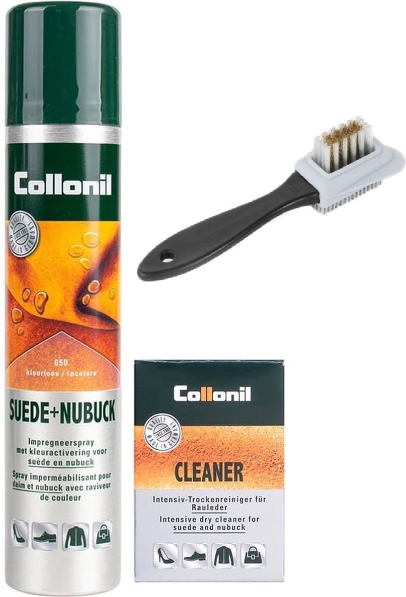 Collonil schoenverzorging set | Set van drie | Suède & Nubuck | Reinigen en beschermen, Suède borstel, Suède gum, Suède spray (EAN: 8720938850233)