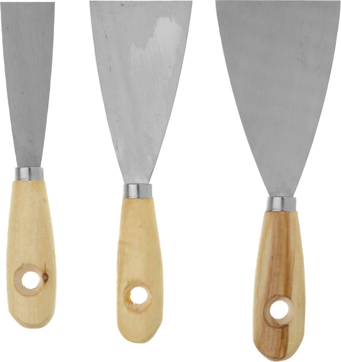 3x Plamuur messen 3, 5 en 7,5 cm - Klus/schilder/behang/stuc benodigdheden/gereedschap - Plamuurmessen 3 stuks (EAN: 8720147920000): De heilige drie-eenheid De 3-delige plamuurmessenset