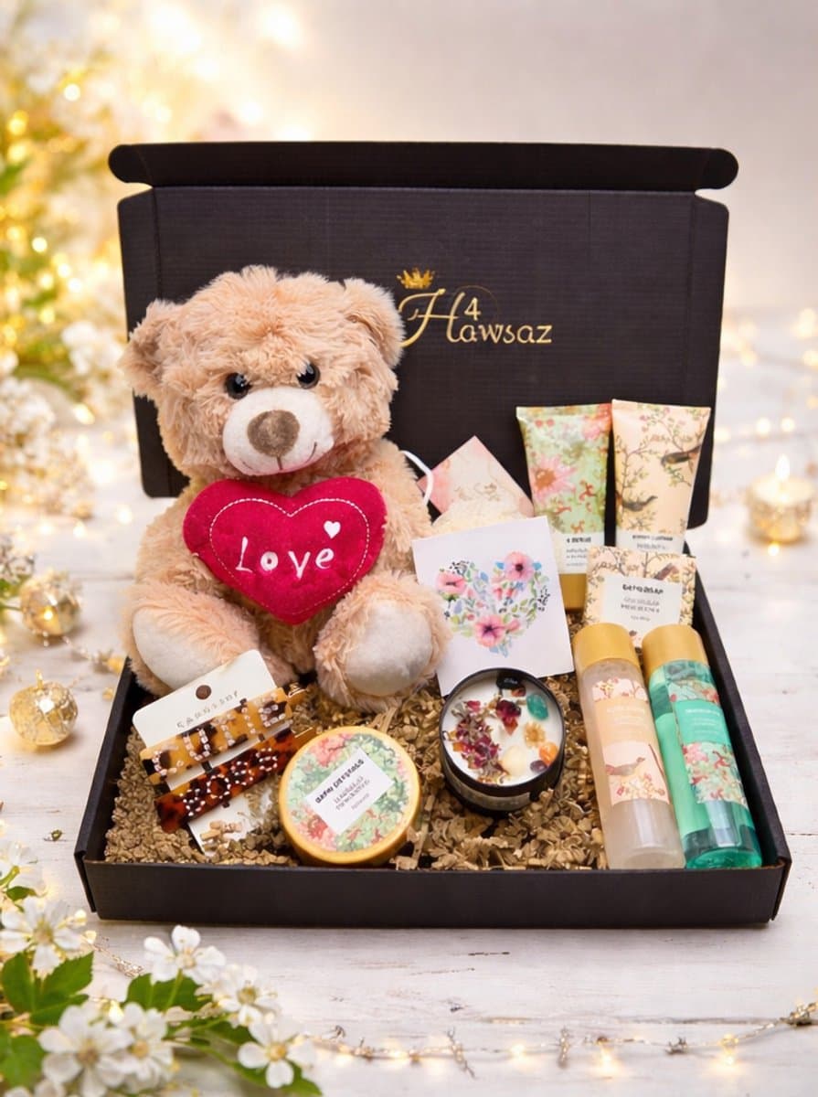 Luxe dames cadeau - Moederdag cadeau - Valentijnscadeau - 15 stuks - Verrassings Pakket - Hawsaz.nl vanille edelsteen kaars - Bad en bodycadeau - Gift Box - Kado - Ontspannend -Knuffelbeer - Verjaardag cadeau - Verzorgingssets - Geschenk (EAN: 609...