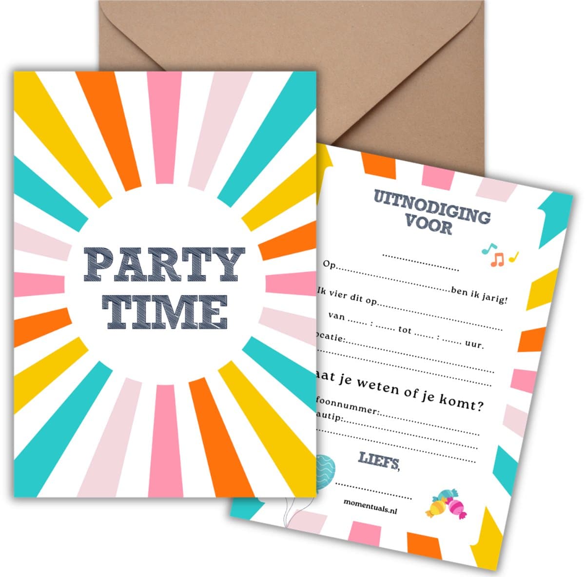 Uitnodiging Kinderfeestje 10 Kaarten + Enveloppen - Party Regenboog – Jongen & Meisje - Uitnodigingskaarten – Beschrijfbaar – Verjaardag Kind (EAN: 8721381360317)