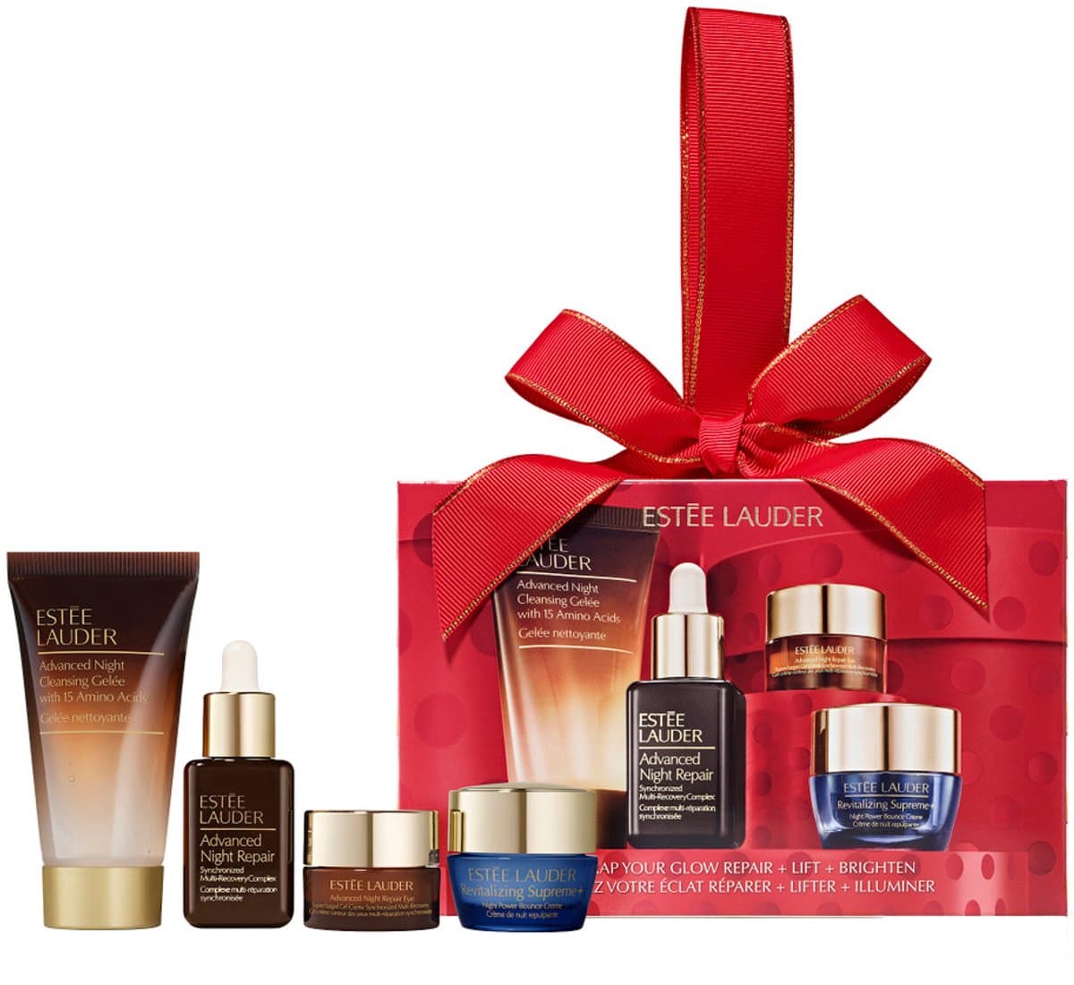 Estée Lauder Holiday Unwrap Your Glow Anti-Wrinkle Gift 4-Set - Advanced Night Cleansing Gelée 30ml, Advanced Night Repair Synchronized 15ml, Advanced Night Repair Eye Supercharged Gel-Crème 5ml, Revitalizing Supreme+ Night Power Bounce Crème 7ml ...
