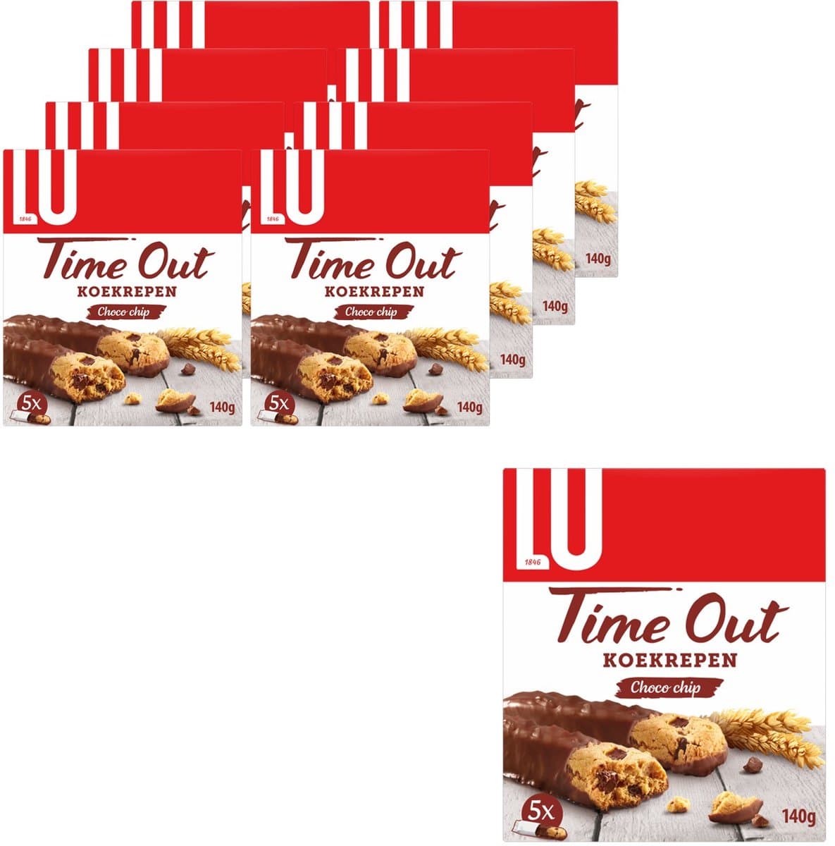 LU Time Out Koekrepen Chocochip Biscuits 8 x 140g (5 x 28g) - Koek voor Onderweg - Voorraad (EAN: 7622210509895)
