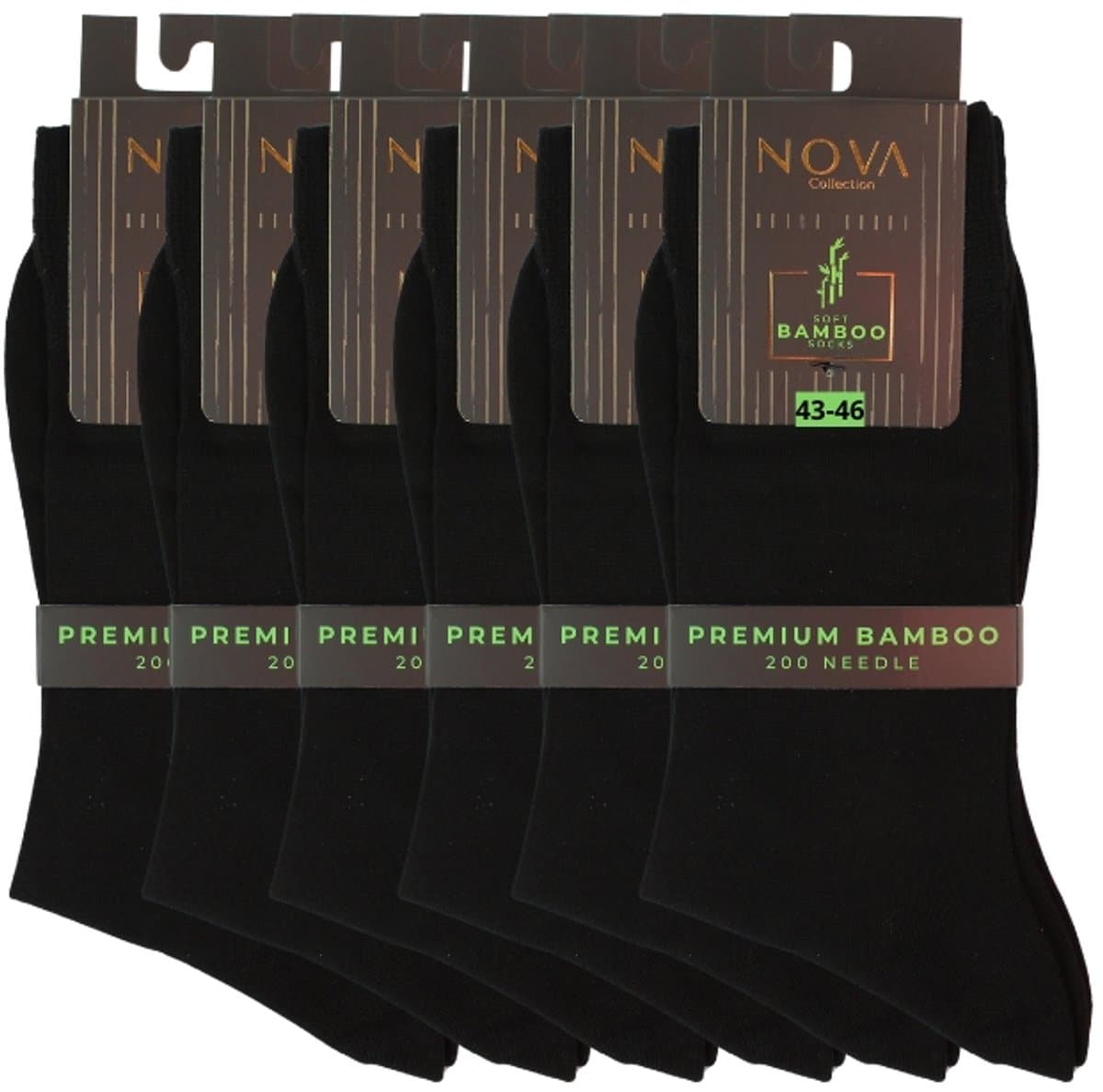 Nova Collection - Bamboe Sokken - 6 Paar - Zwart - Premium Bamboo - Socks - Herensokken - Kousen - Dunne Sokken - Anti zweet - Naadloos - Maat 43-46 (EAN: 8721055622680)