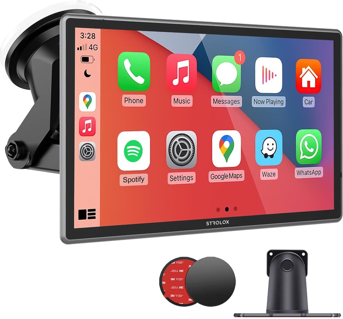 Strolox Carplay scherm 9 inch - Geschikt voor Apple carplay & Android Auto - Draadloze - Navigatiesysteem - Universeel Auto Stereo Bluetooth - USB-C aansluiting - 2 montage beugels - 2024 (EAN: 8720598012088)