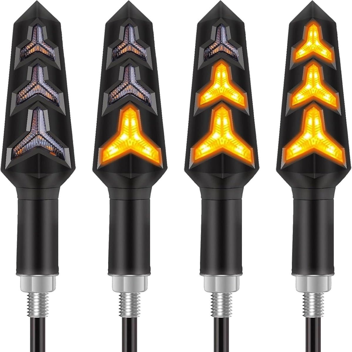 4 stuks Dynamische Knipperlichten - motorfiets-richting aanwijzers - vloeiende richting aanwijzers - motorfiets-richtingaanwijzers - 12V - 12 led-lampen - voor motorfietsen, scooters, quads en terrein wagens - Y-vorm (EAN: 8421763864340): Waarom ‘...
