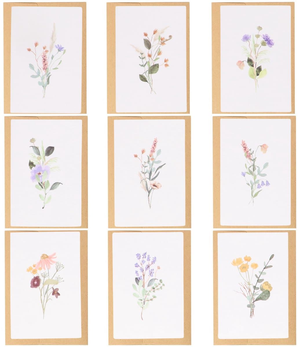 Partizzle 36x Droogbloemen Wenskaarten met Enveloppen Set - Zonder Tekst - Mooie Botanische Ansichtkaarten Versturen - Huwelijk Bruiloft Trouwkaart Rouwkaarten en Felicitatie - Aquarel Floraal / Bloemen / Natuur - 15x10 cm (EAN: 8721139360750)