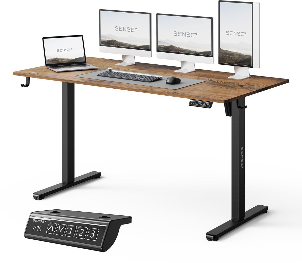 SENSE7 NOJO LIGHT - Zit Sta Bureau - 140 cm x 70 cm - Elektrisch bureau - Verstelbare bureau - Elektrische Hoogteverstelling, Hoogte 72-118 cm, Intelligent Bedieningspaneel, Donkerbruin (EAN: 5902659847997)