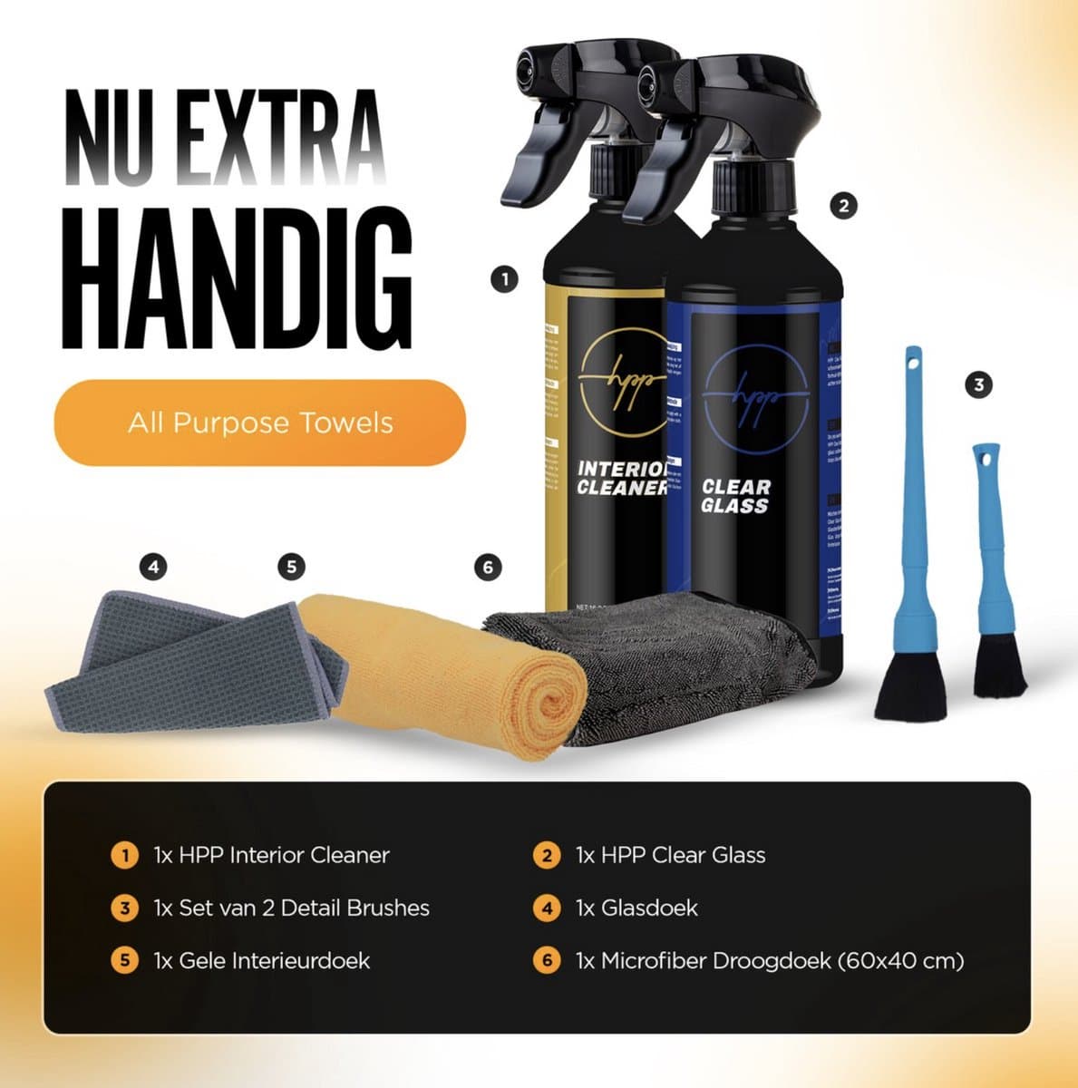 Car Care HPP Interieur Reinigingspakket - Interieurreiniger voor Auto - Auto was set - Autowassen - Auto Detailen - Autoschoonmaakmiddel - Glas reiniger - Microvezel droogdoek - detail set van 2 brushes Autoschoonmaakmiddel (EAN: 8721249503306)