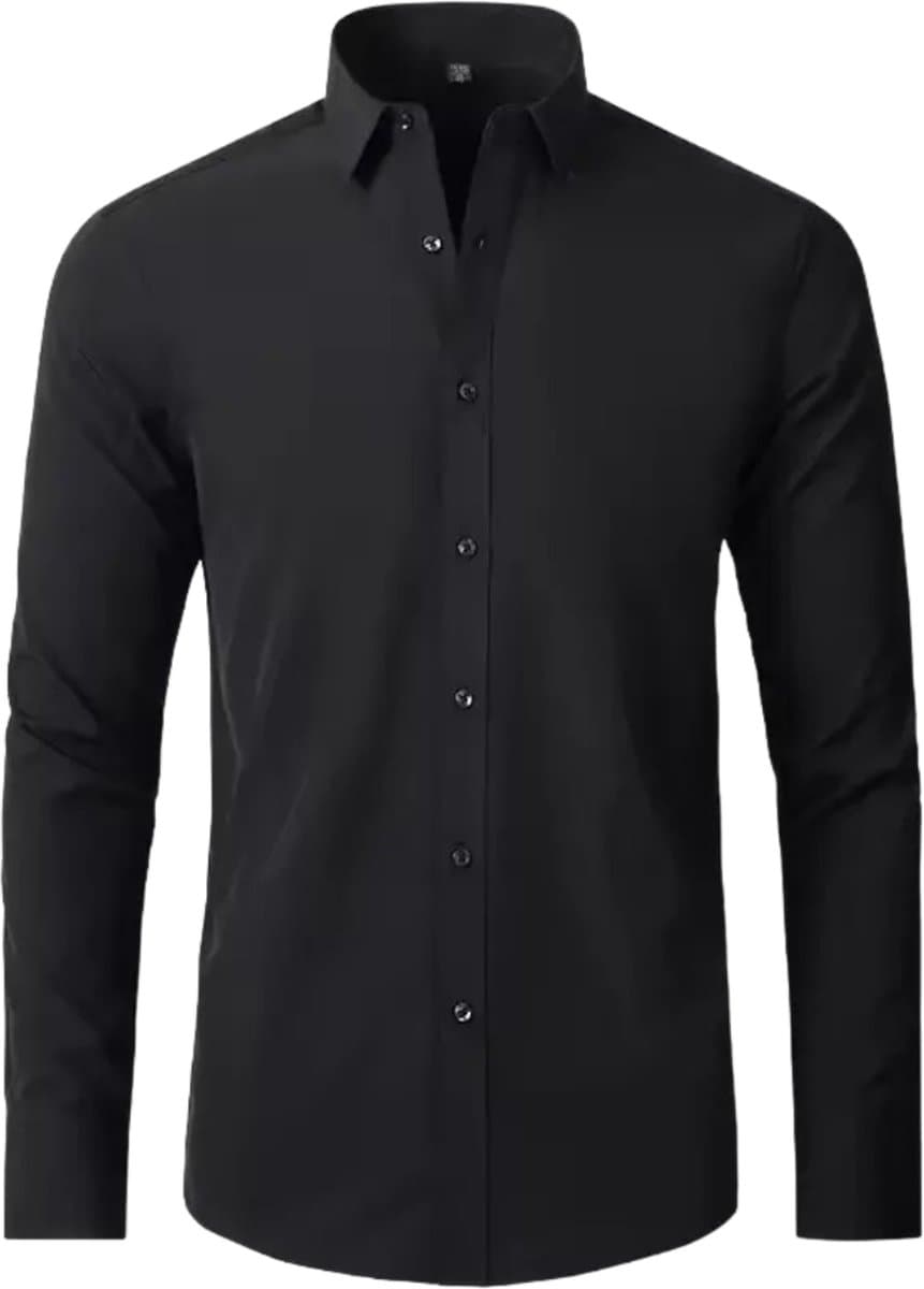 Kreukvrij Overhemd Heren - Stretch Overhemd Heren - Blouse Heren - S/M - Zwart - BRILLSHIRT (EAN: 3831127587023)