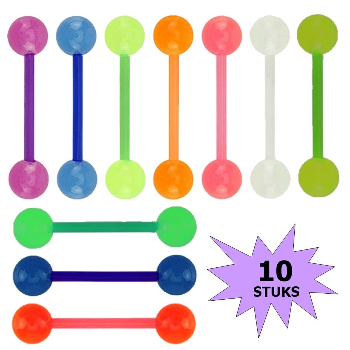Fako Bijoux® - Tongpiercing - "Glow in the Dark" - Bioplast - 10 Stuks (EAN: 8719747429006)