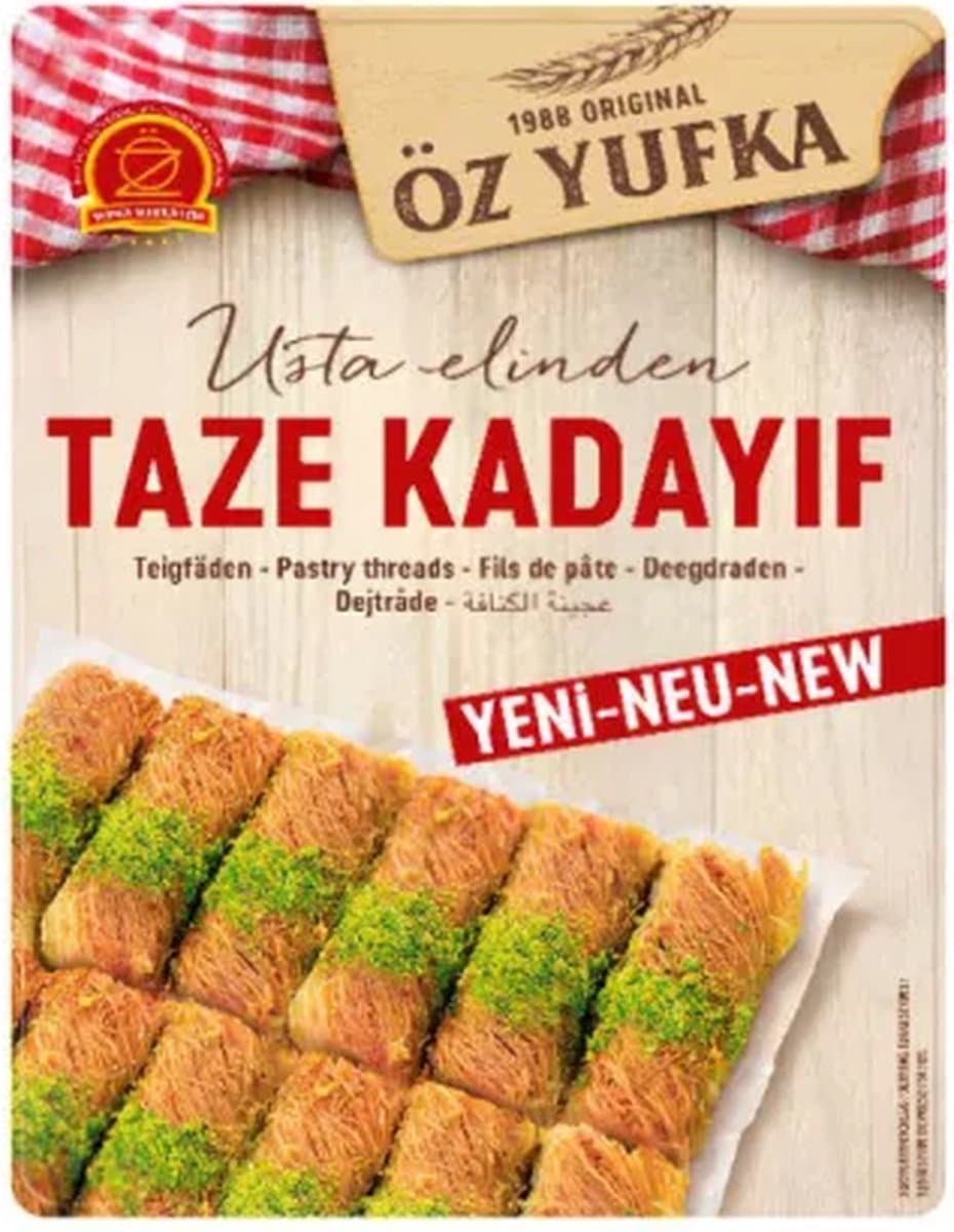 Öz Yufka Verse Kadayif 400 gr - Öz Yufka Taze Kadayif 400 gr - Öz Yufka Fresh Kadayif 400 gr - Öz Yufka Verse Kadayif 400 gr - Geschikt voor pistache creme / Dubai Chocolade en Kunefe - Dubai Reep (EAN: 8693730010603)