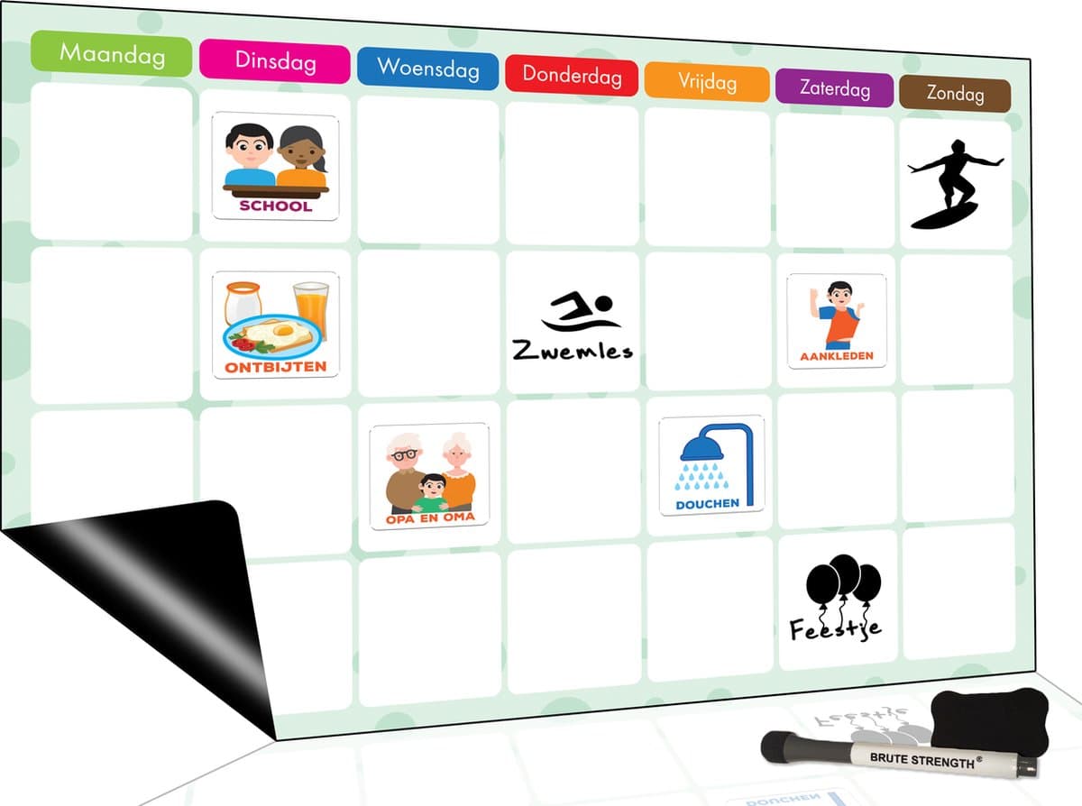 Brute Strength - Magnetisch Weekplanner whiteboard (8) - A4+ (33 x 21 cm) - Planbord - Familieplanner - Gezinsplanner - To Do - kind (EAN: 8719325650181): Waarom ik een magnetisch weekbord nodig had