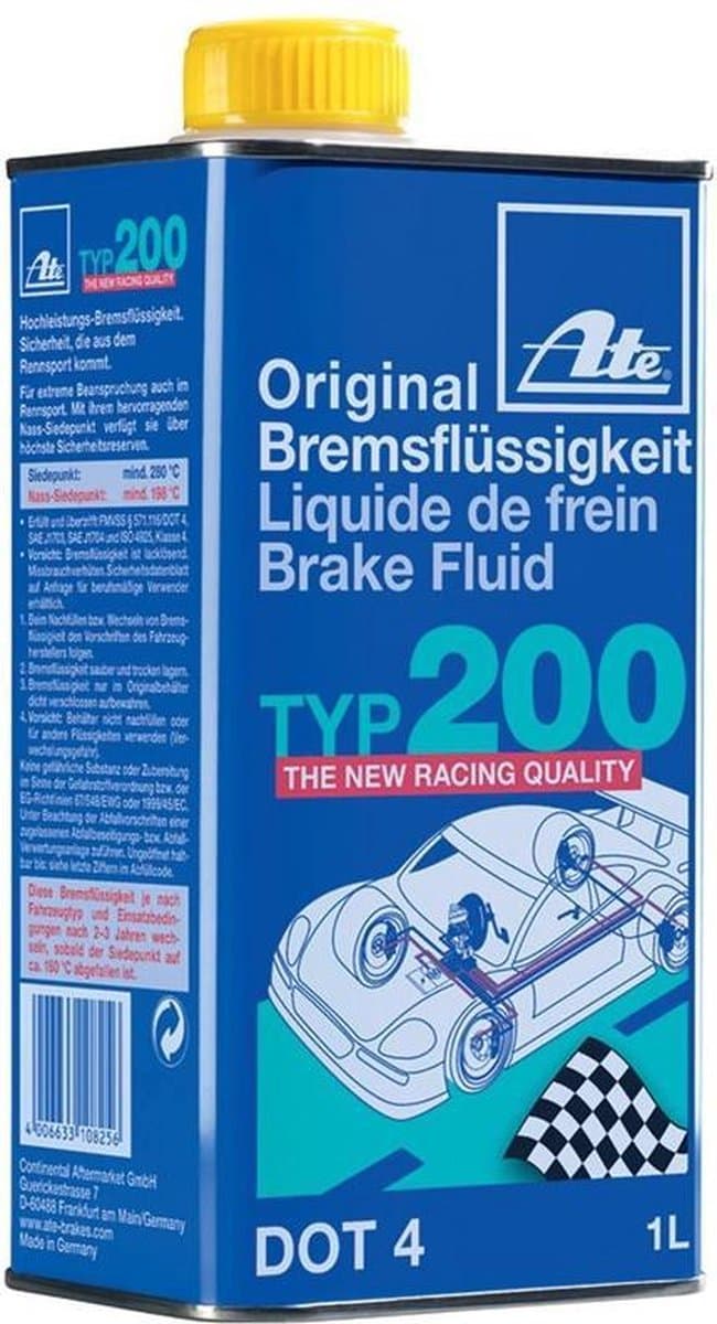 ATE TYP200 Remvloeistof Dot 4 geschikt tot 280 Graden 1 Liter (EAN: 8785264775568)