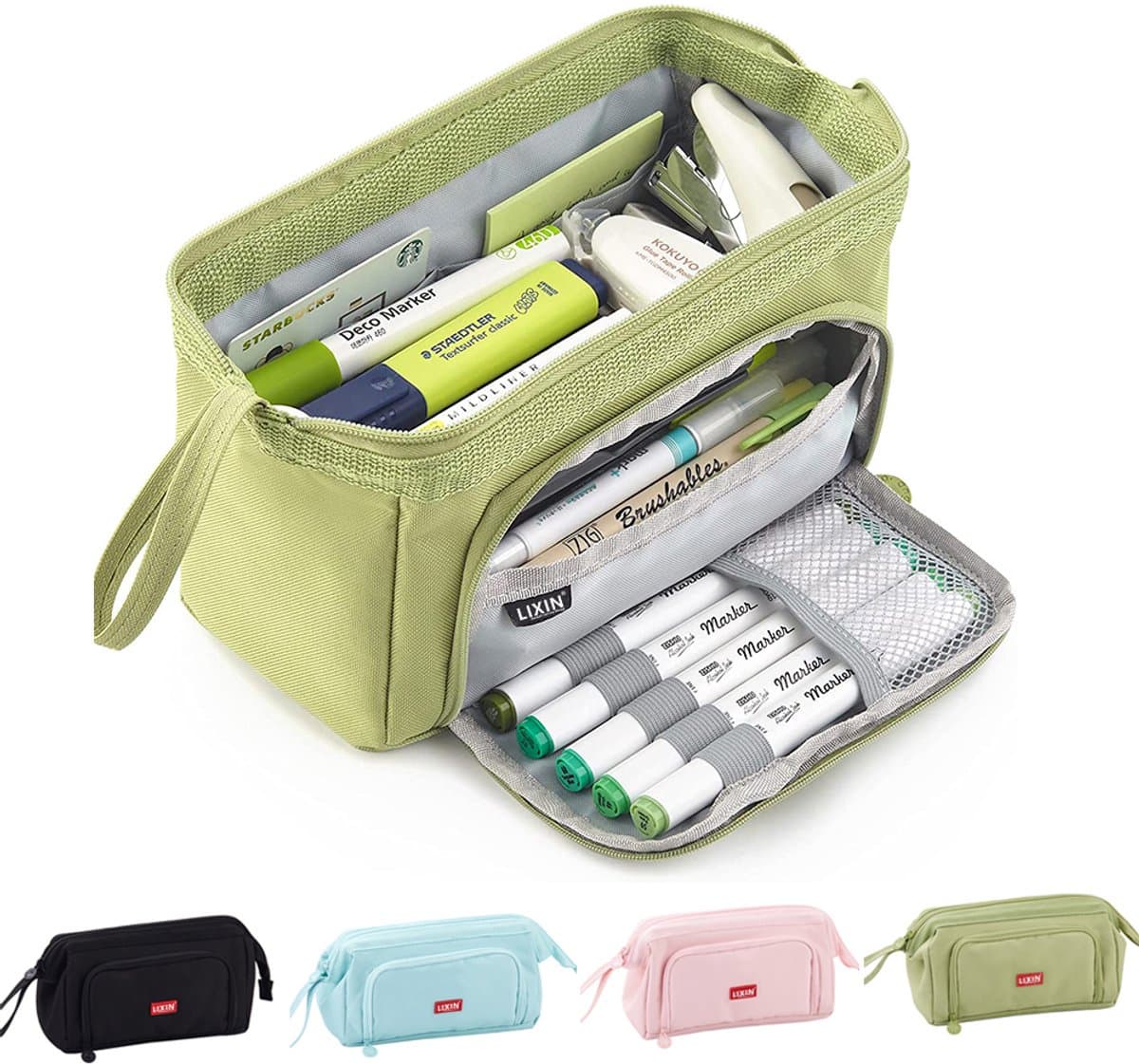 LIXIN Etui - Grote Capaciteit - Groen - Pennenzak voor jongens en meisjes - Canvas - Linnen - School etui - Etui voor kinderen en volwassenen - School - Terug naar school - Back to school - Leuke telescopishe pennenhouder - Leuk etui (EAN: 8720707...