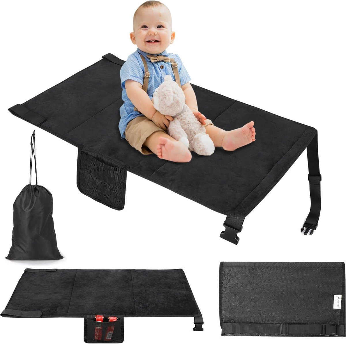 Roegaarden Vliegtuigbedje - Babybedje - Comfortabel Fleece - Waterbestendig - Wasbaar - Zwart (EAN: 8720618346858)