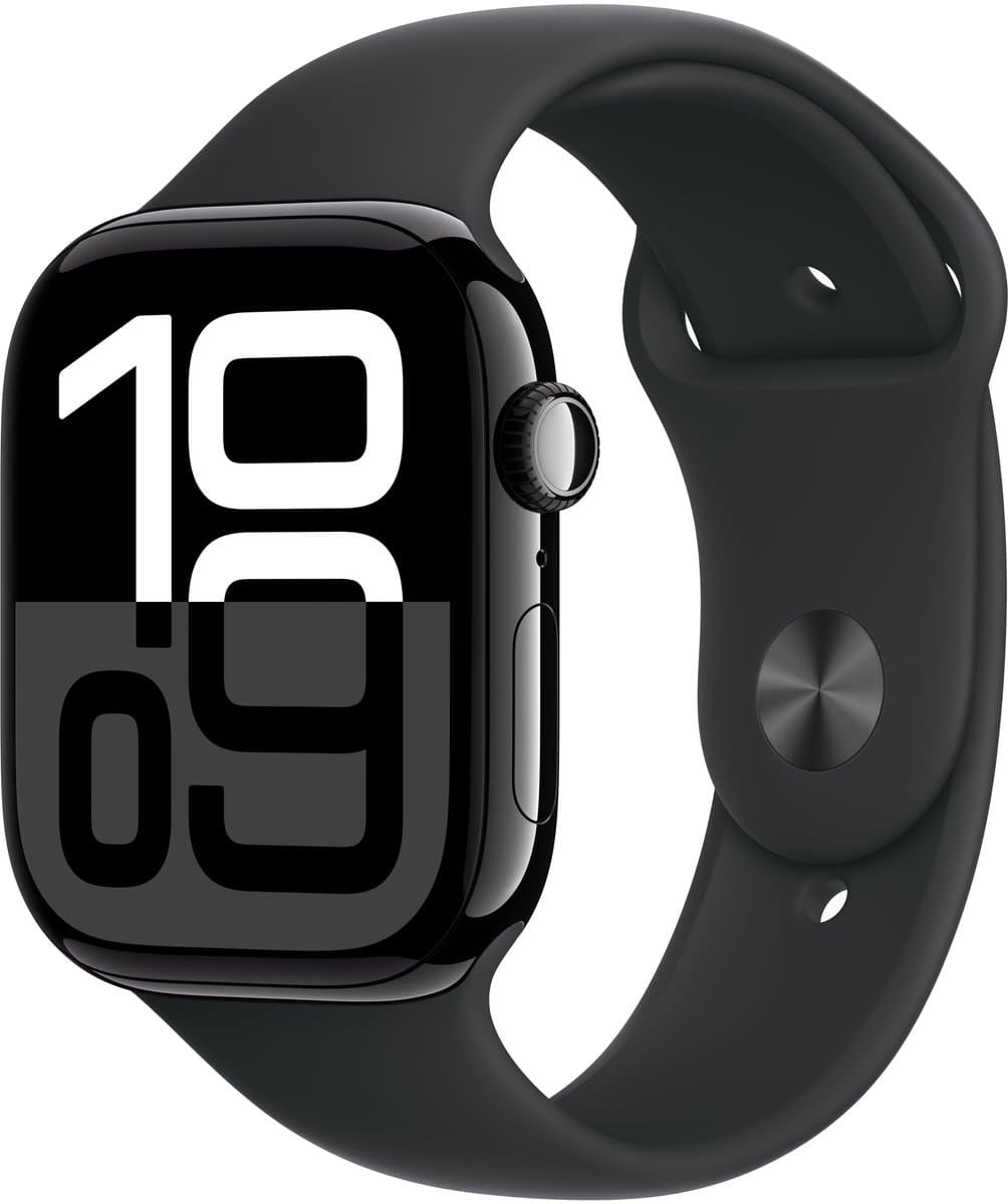 Apple Watch Series 10 - Wifi - 46mm - Zwarte Aluminium Case met Zwart Sportbandje - M/L (EAN: 0195949563713)