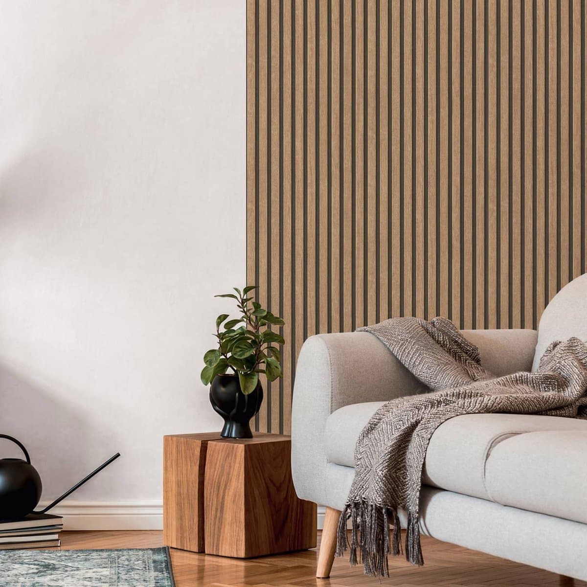 Trendy behang WOOD WALL - Shutter look behang - Set van 2 - Taupe / Grijs - Houten Latjes behang - Aku Panel Look - schuimvinyl op vlies - vliesbehang - 0.53 x 10.05 m (EAN: 7806139169655): De look van hout, het gemak van behang ✨