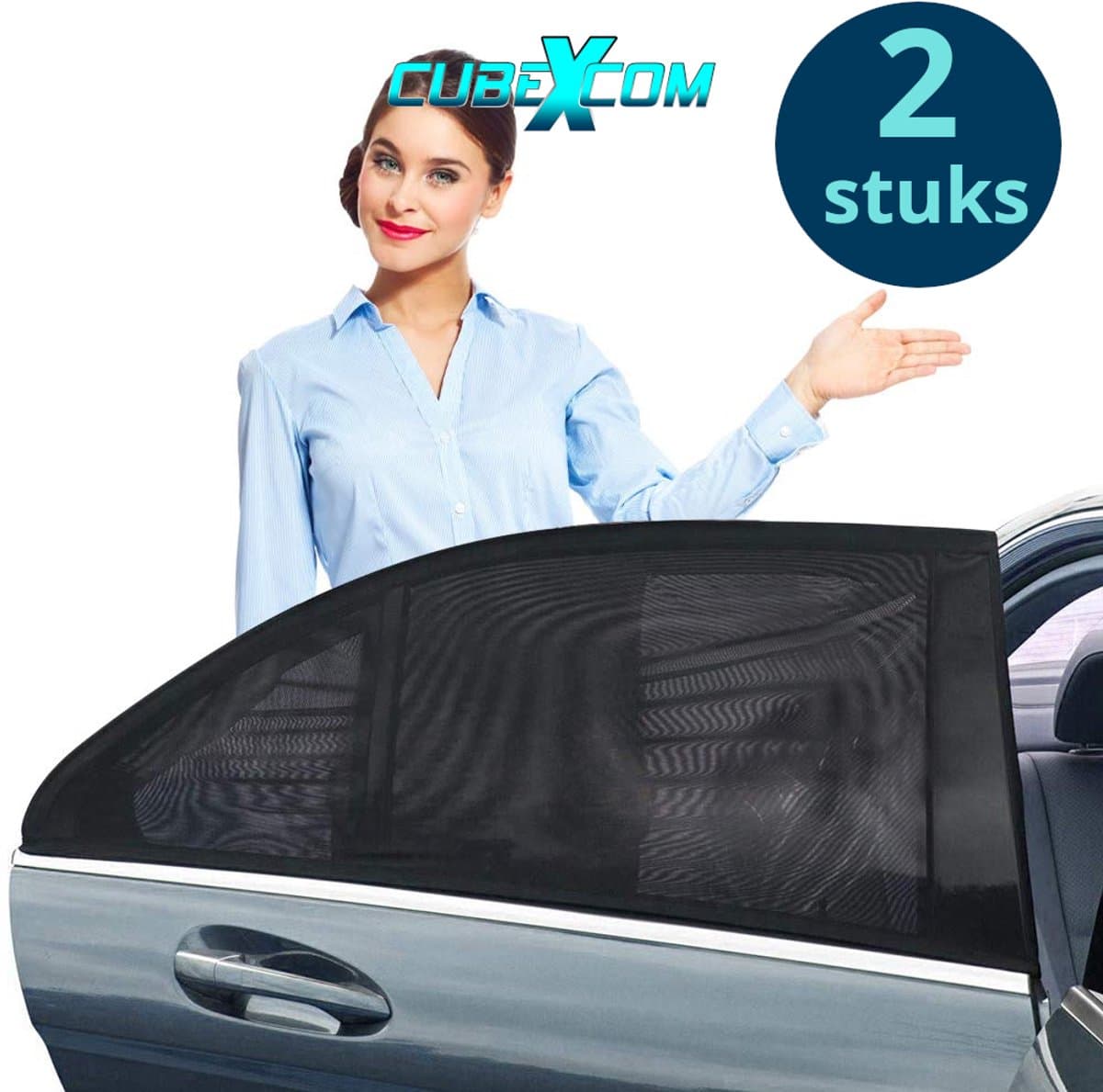 CUBEXCOM® Luxe Auto Zonnescherm, Autoraamschaduwen voor baby, kinderen, volwassenen en huisdieren, 2 STUKS, Autoruit Zonwering, Universele zonnescherm Zonnewering, Auto Klamboe Gordijn, UV Zonbescherming Protectie, Anti-Verblinding, UNIVERSEEL (EA...