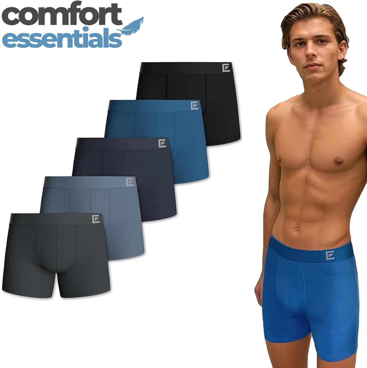 Comfort Essentials Boxershort Heren -Blauw XL - 5 Pack - Boxershorts Heren - Lange Pijp (EAN: 8721055488439): Een prachtige kleur en een super comfort!