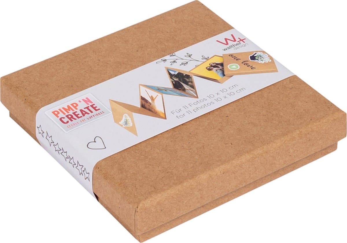 Walther FB-099-P Leporello box PAC - Formaat 12 x 12 x 2,4 cm - 11 foto's 10 x 10 cm - Bruin (EAN: 4004122318704)