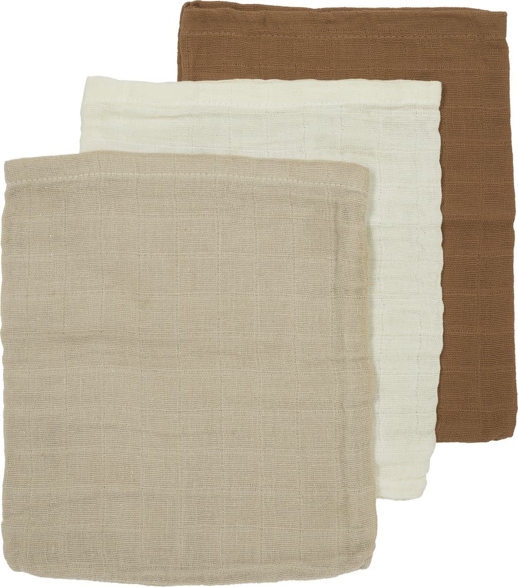 Meyco Baby Uni washandjes - 3-pack - hydrofiel - offwhite/sand/toffee - 20x17cm (EAN: 4054703491715)