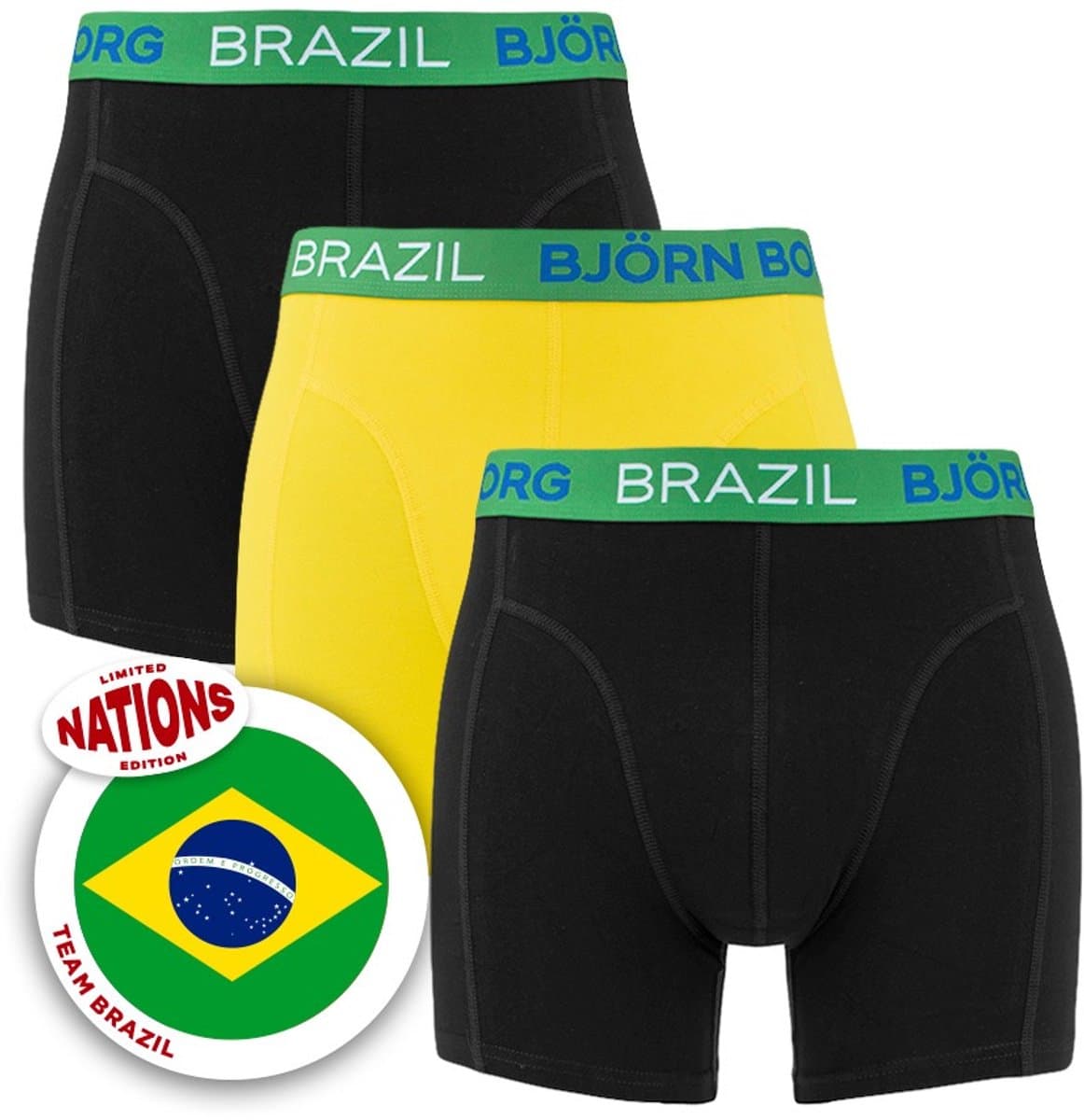 Björn Borg heren cotton stretch 3P boxers Brazil zwart & geel (EAN: 7321465931627)