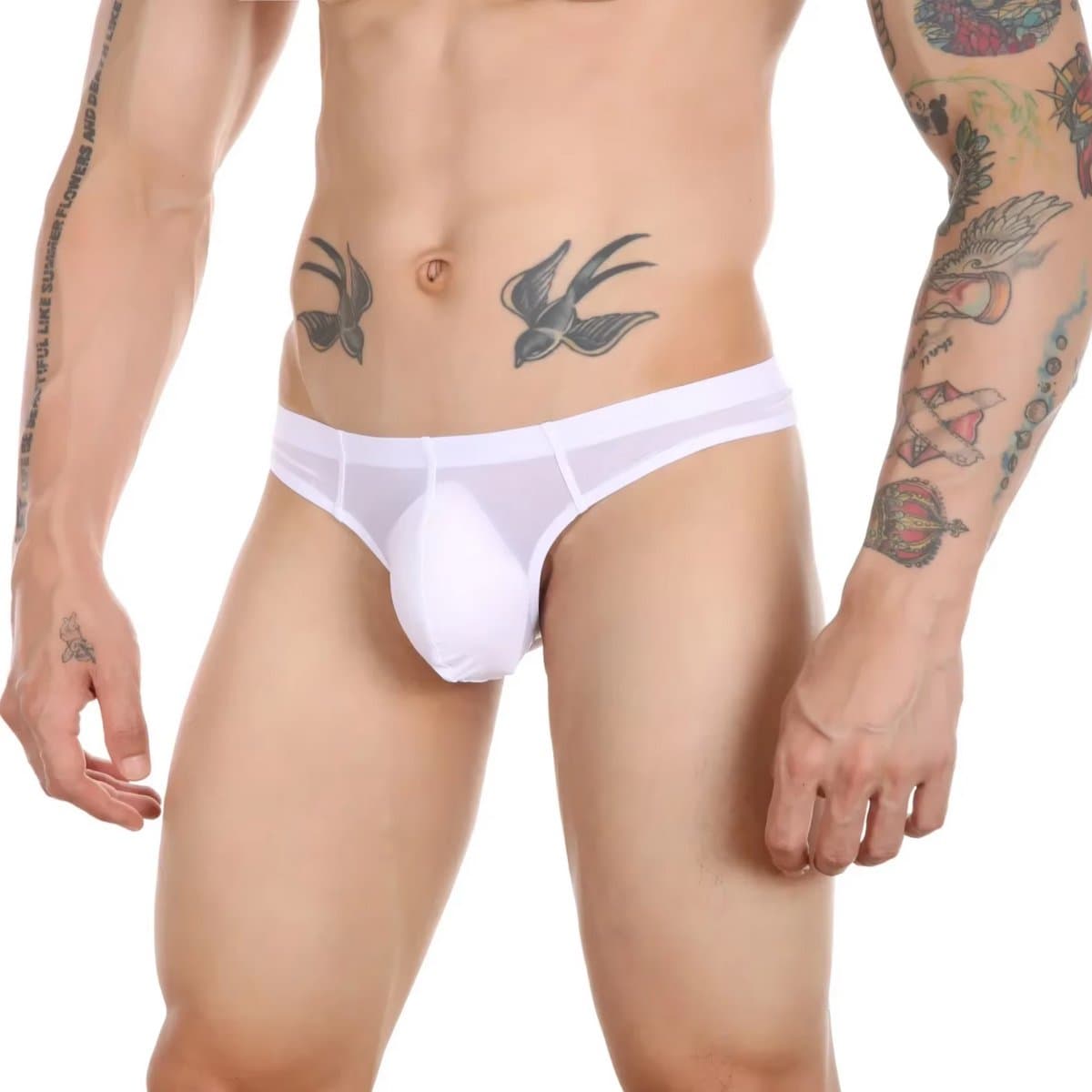 Heren String Transparant - G-String Doorzichtig Wit - Sexy Mesh Design - Mannen Onderbroek - Lingerie Voor Mannen - Ondergoed Maat M (EAN: 8785290591934)