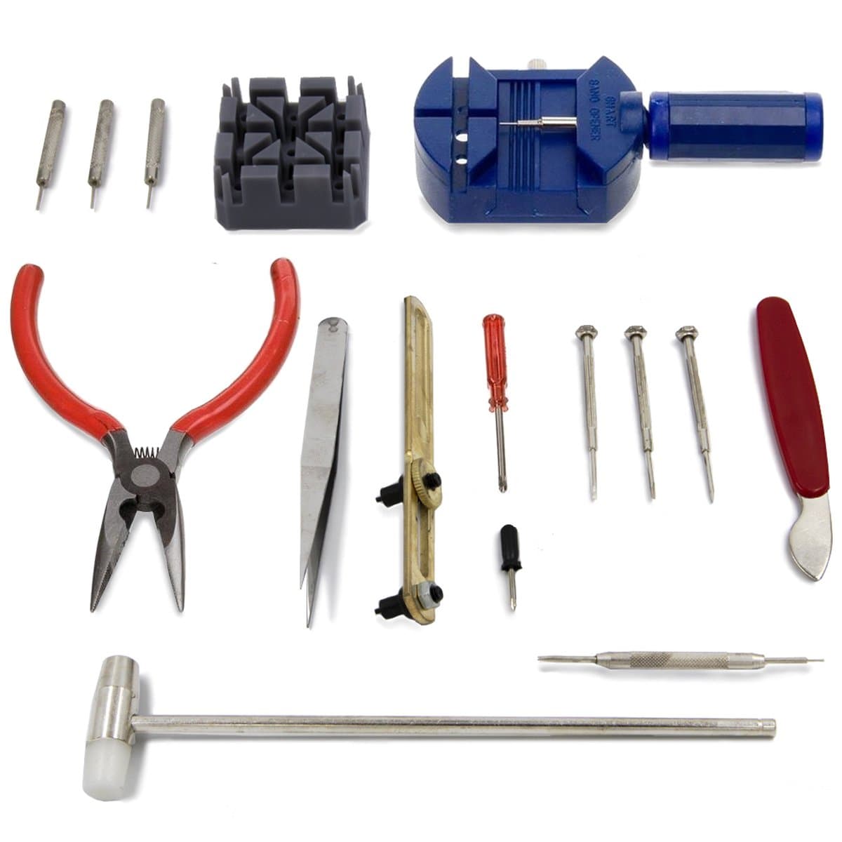 MMOBIEL 16 DELIG PROFESSIONEEL Horlogemaker Sieradenreparatie Toolkit Incl. Horloge Band Pin Link Verwijderaar, Achterkant Opener schroefmoersleutel voor alle soorten horloge reparatie en plaatsen van de batterijen (EAN: 8719743313958): Is het "ec...