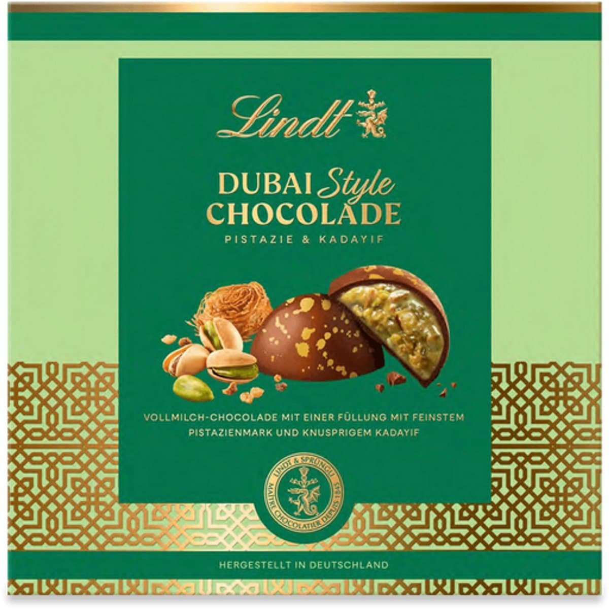 Lindt DUBAI STYLE Chocolade Pralines Pistache 90 gram - Melkchocolade, Kadayif, Pistache noten - Premium Dubai Style chocolade - Moederdag Cadeau (EAN: 4000539398841): Wat is er zo bijzonder aan deze pralines