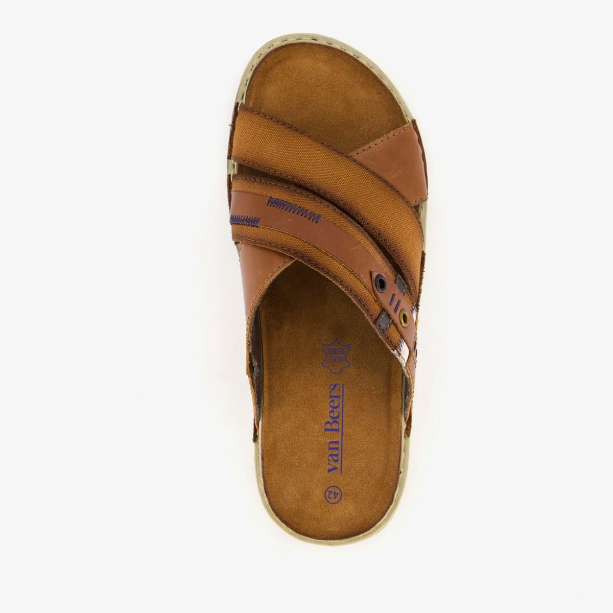 Van Beers leren heren slippers bruin - Maat 43 (EAN: 8721175465501)
