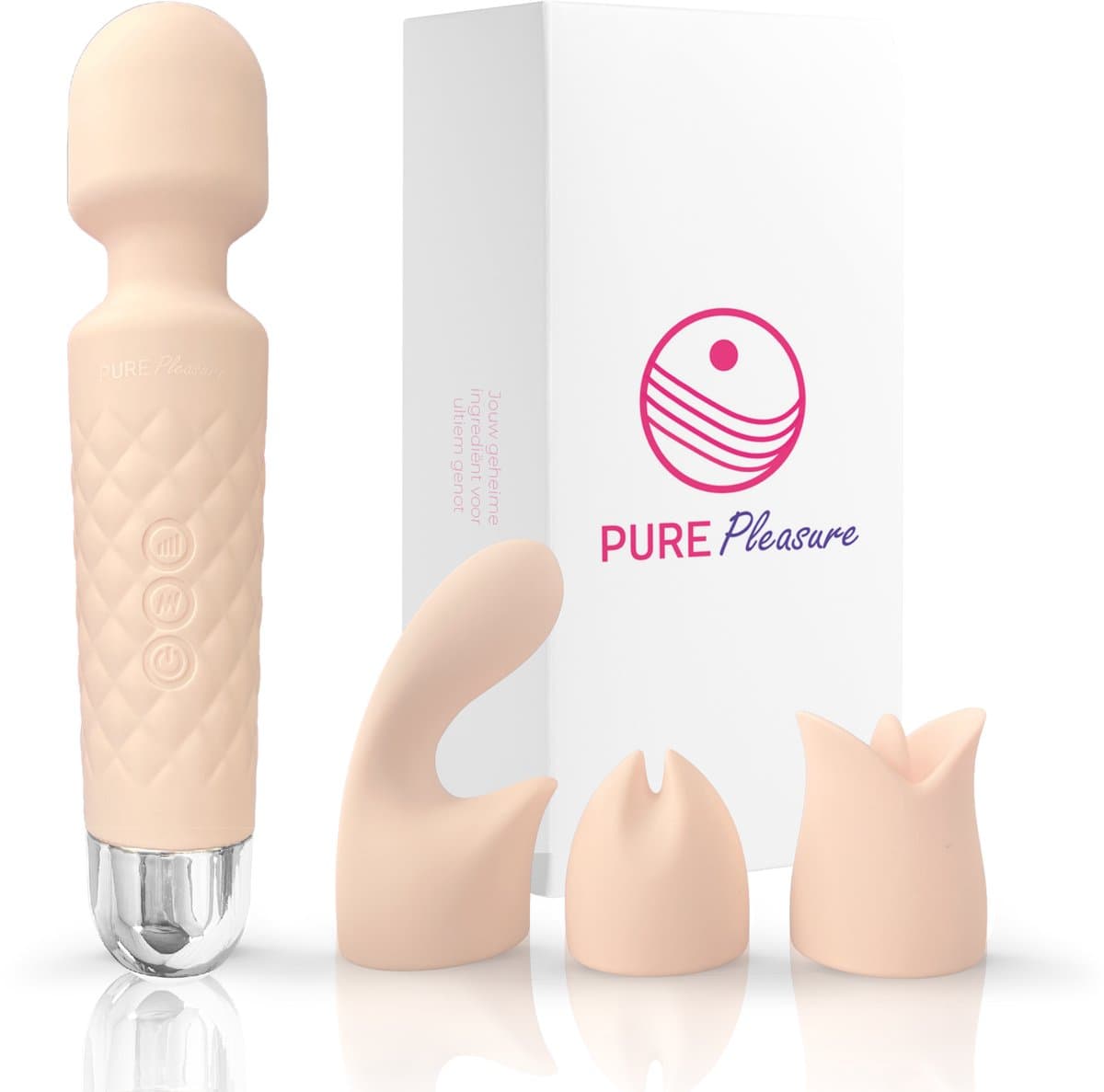 Pure Pleasure® Vibrator voor Vrouwen – Magic Wand Vibrator met 3 Opzetstukken – Seksspeeltjes voor Vrouwen & Koppels – G-spot & Clitoris Stimulator – Oplaadbaar – Fluisterstil – Siliconen – Roze (EAN: 8720986036313): 1. Eerste indruk Gelukkig zach...