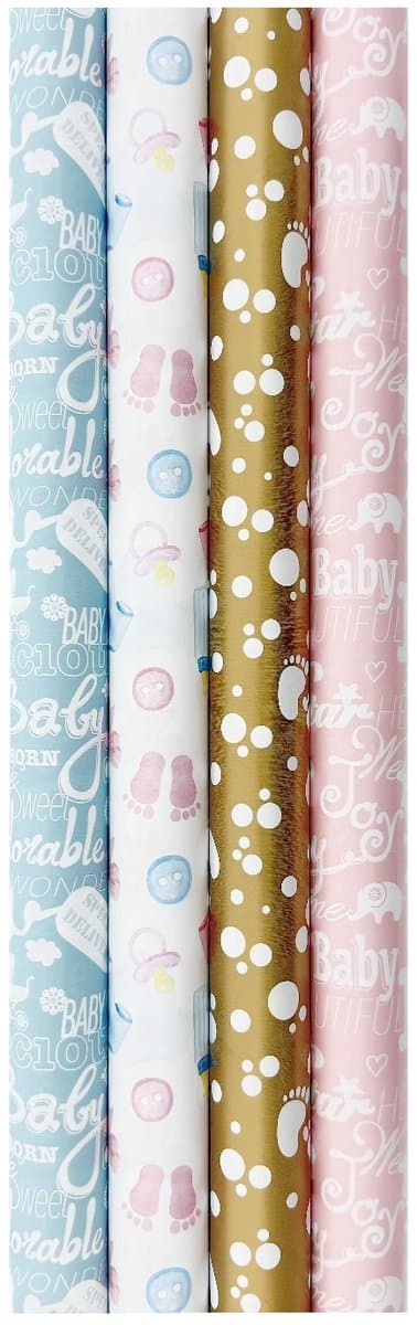 Benza cadeaupapier - Inpakpapier voor geboorte jongen en meisje - 200 x 70 cm - 4 rollen (EAN: 8718998041517)