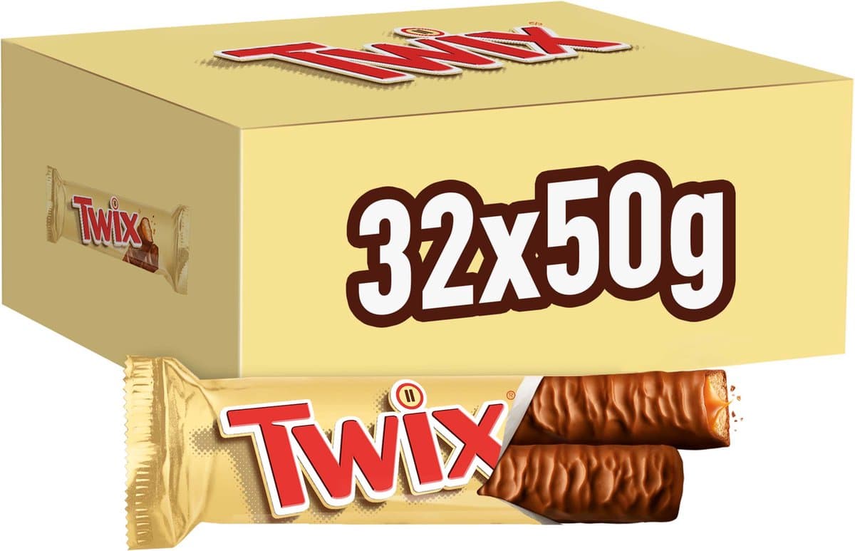 Twix Singles - chocolade repen - karamel biscuit - 32x50g uitdeeldoos (EAN: 5000159459266)