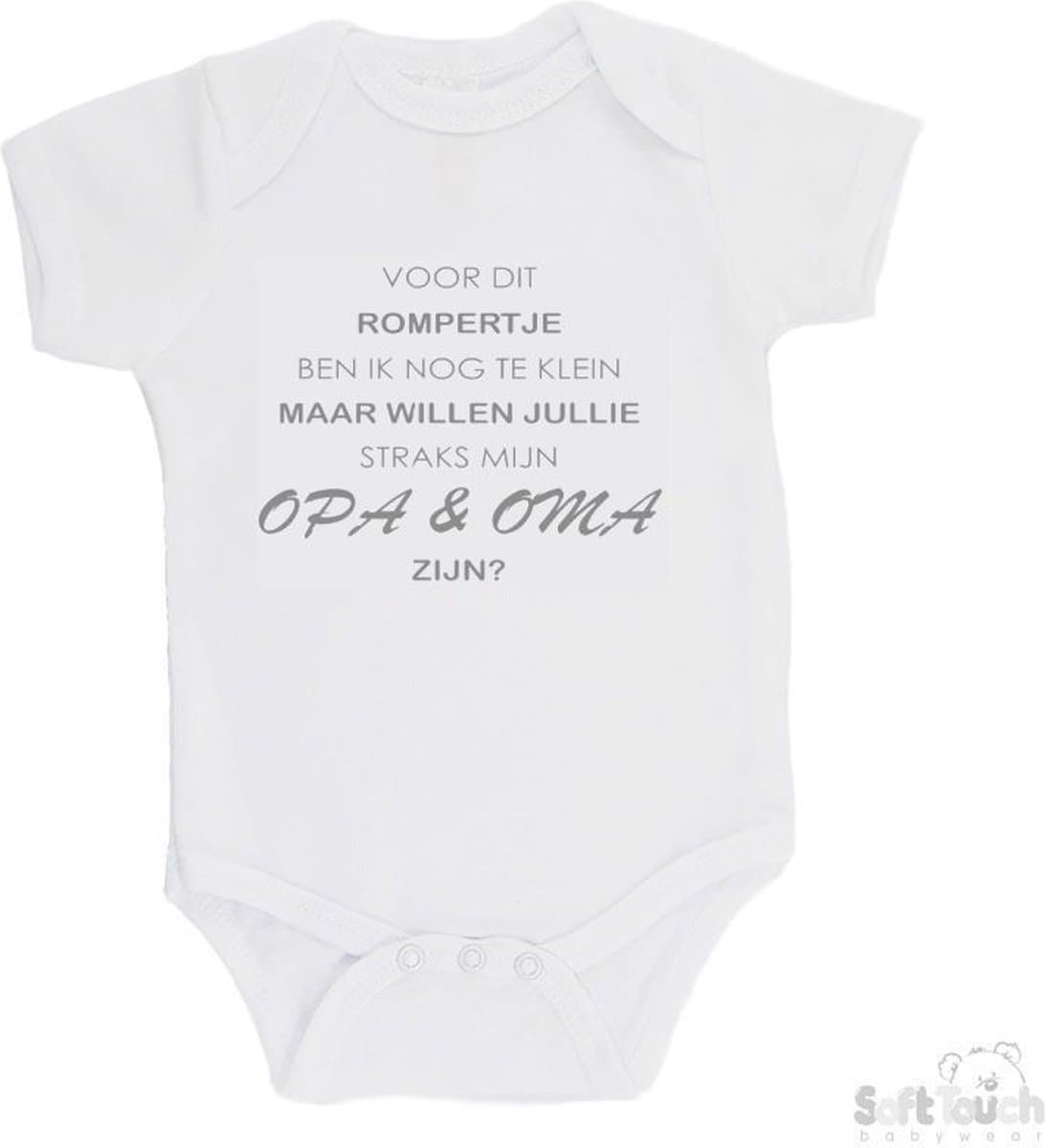 100% katoenen Romper "Voor dit rompertje ben ik nog te klein maar willen jullie straks mijn opa & oma zijn" Jongens Katoen Wit/grijs Maat 62/68 (EAN: 6095445040074): Waarom dit rompertje zo speciaal is