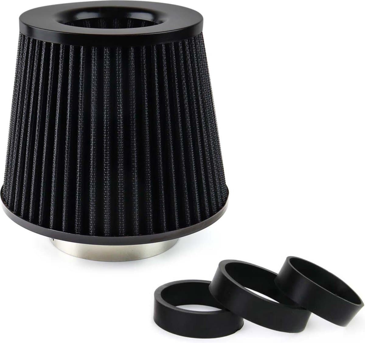 AMiO Open Luchtfilter Sport Filter met Cold Air Intake & 3 Adapters Zwart (EAN: 5903293025468): 📦 Wat zit er in de doos