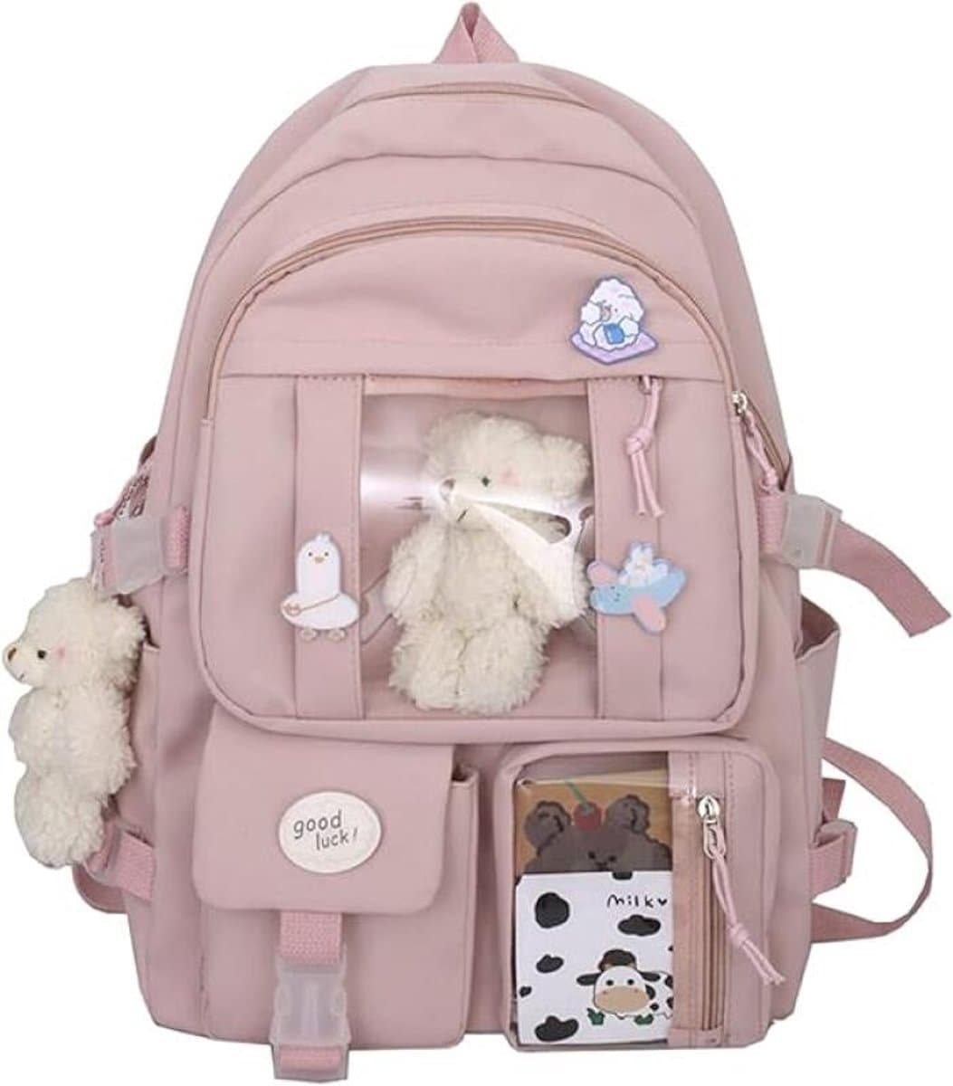 Waterdichte rugzak voor meisjes - Rugzak Meisje Met Pin en Accessoires - rugzak jongens - rugzak dames - Lichtgewicht Schooltas - School Student Schooltas - Rugzakken met grote capaciteit - Tieners - Schoolrugzakken voor middelbare School - Roze (...