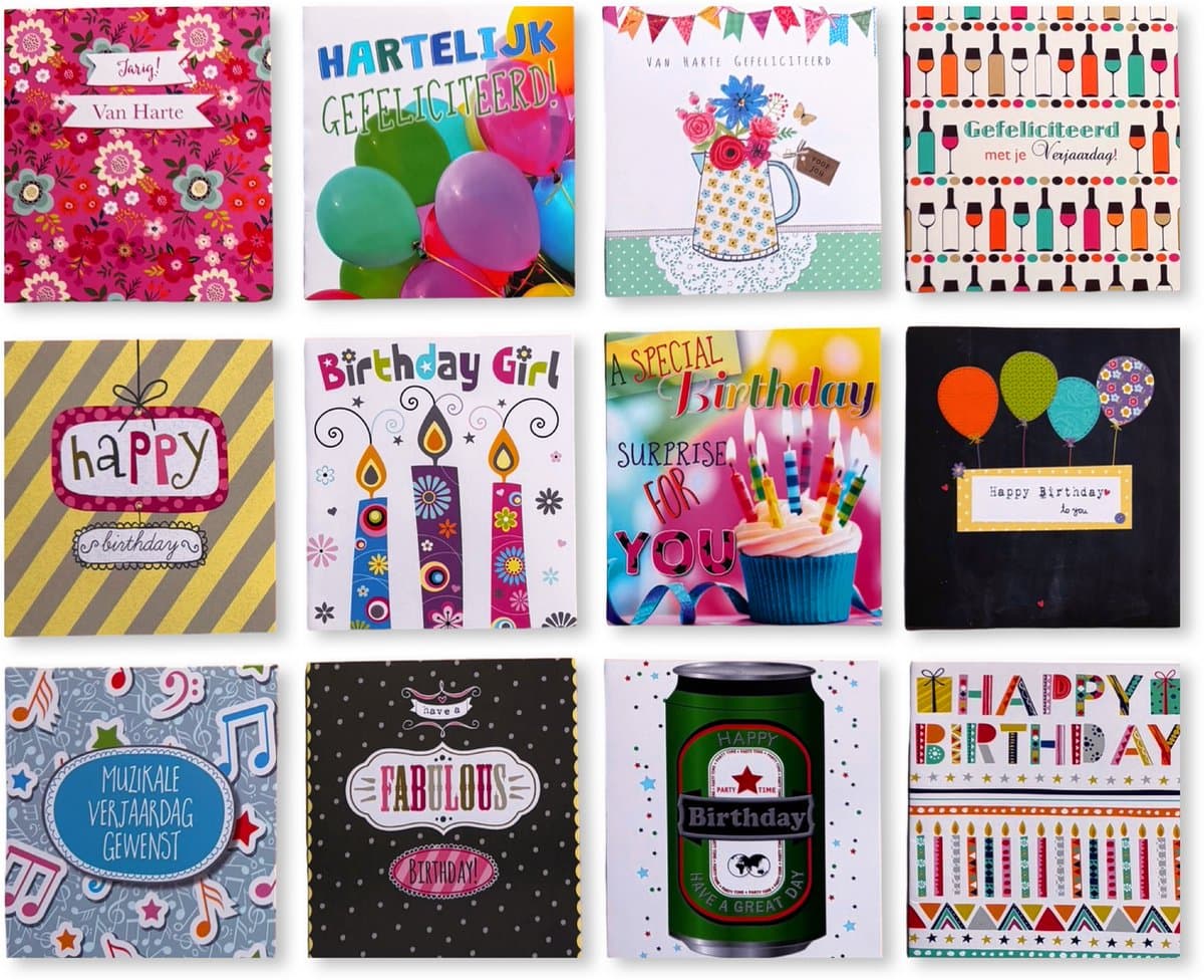Cards & Crafts 24 Verjaardagskaarten met Envelop - Verjaardagskaart - 24 Stuks Wenskaarten - Kinderen en Volwassenen - 11 x 12 cm (EAN: 0710663471450): **Wat zijn ze nou precies**